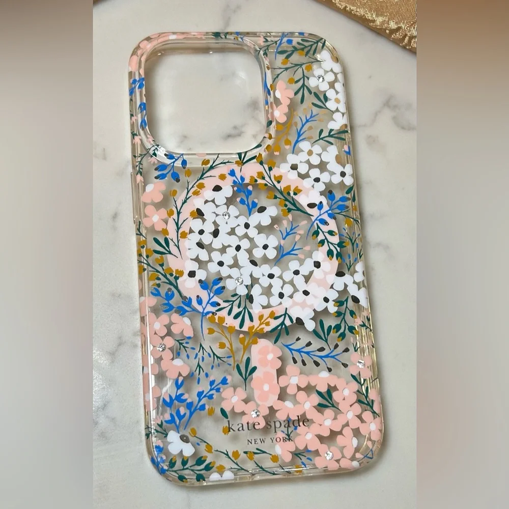 Kate Spade iPhone clear clover with flowers and a little bling